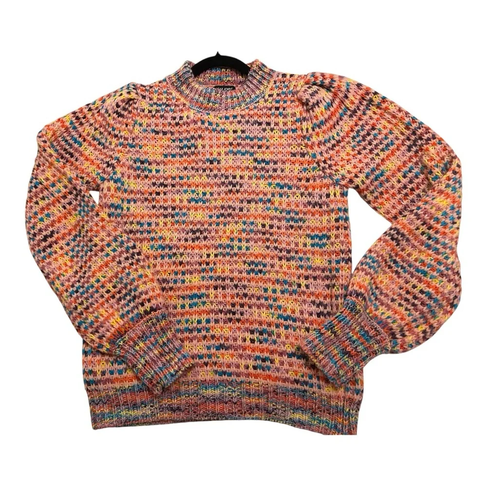 Anthropologie Dear John Womens Pullover Sweater Pink Multi Long Puff Sleeve Lrg